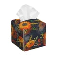thumbnail image 1 of Uemuo Sunflowers Tissue Box Cover Holder, Square with Bottom Belt - PVC Leather Decorative Organizer for Tabletop, Bathroom, Car, Office, 1 of 8