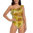 thumbnail image 1 of Uemuo Sunflowers1 Print Women's One Piece Swimsuit Asymmetrical Neck Bathing Suit One Shoulder Side Cutout Ruffle Swimwear-Large, 1 of 6