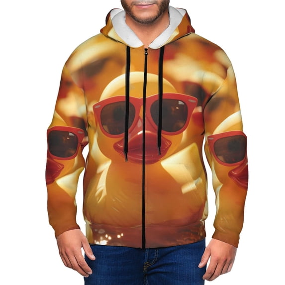 Uemuo Sunglasses Yellow Duck for Men's Fashion Full-zip Hoodies & Sweatshirts with Kangaroo Pocket, Zip-up Hooded Sweatshirt, Moisture Wicking & Breathable-X-Large