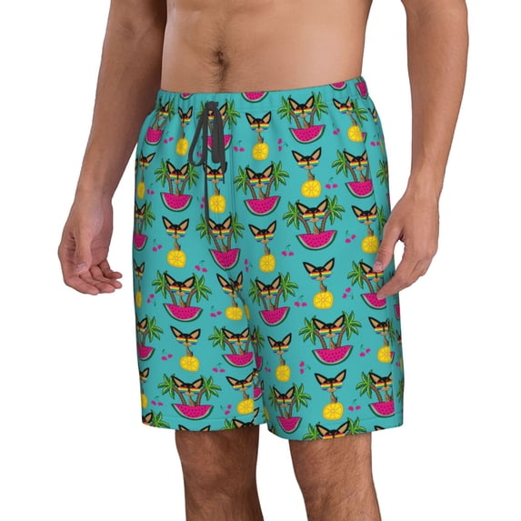Uemuo Sunmmer Cat Pattern Men's Swim Trunks Hawaiian Beach Bathing Suit Swimsuits Beach Quick-Dry Shorts with Pockets-