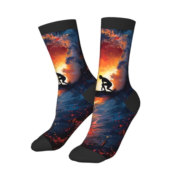 Uemuo Sunset Surfing Silhouette Printed Kids Boys Socks Seamless Crew Socks Crazy Funny Athletic Sport Socks for Children