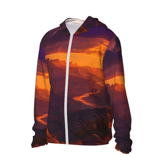Uemuo Sunset Valley Western Cowboy Pattern Women's Full Zip UPF 50+ Sun Protection Hoodie Jacket Long Sleeve Sun Shirt Hiking Outdoor Performance with Pockets-Medium