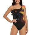 thumbnail image 1 of Uemuo Sunset Western Cowgirl Print Women's One Piece Swimsuit Asymmetrical Neck Bathing Suit One Shoulder Side Cutout Ruffle Swimwear-Medium, 1 of 6