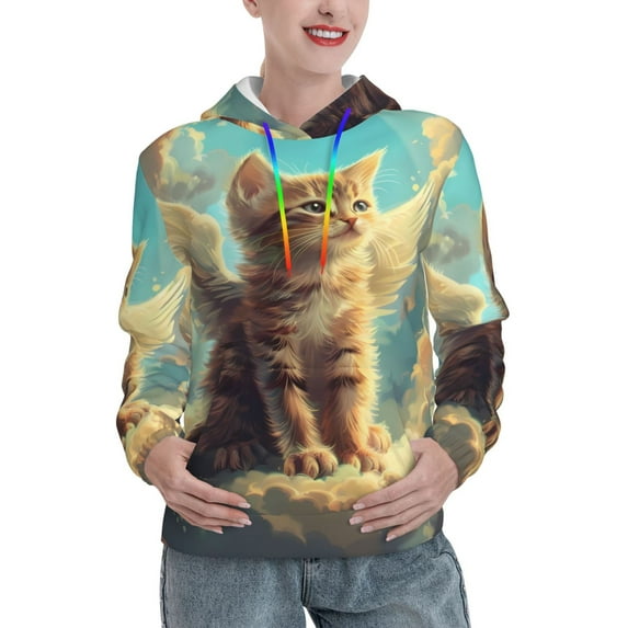 Uemuo Sunshine Cloud Cute Cat Pattern Women's Hoodie with Eye-catching Drawstrings- Casual Pullover Hoodie with Kangaroo Pocket, Stylish Hooded Sweatshirt-XX-Large