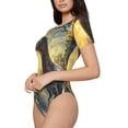 thumbnail image 1 of Uemuo Sunshine Jungle Dinosaur Pattern Women's One Piece Short Sleeve Swimsuit Rash Guard Surfing Modest Quick-drying Swimsuit Beach Essentials-Small, 1 of 9