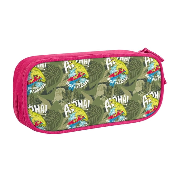 Uemuo Surfing Dinosaur Printed Pencil Pen Case, Portable Pencil Pouch with Zipper, Compact Stationery Bag Makeup Bag, Pencil Bag for Home Office