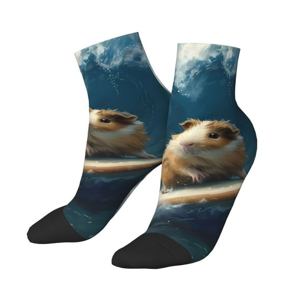 Uemuo Surfing Guinea Pig Printed Crew Socks, Moisture-Wicking Socks, Athletic Socks for Men Breathable Cushion Socks Casual Sport Socks for Running Traveling