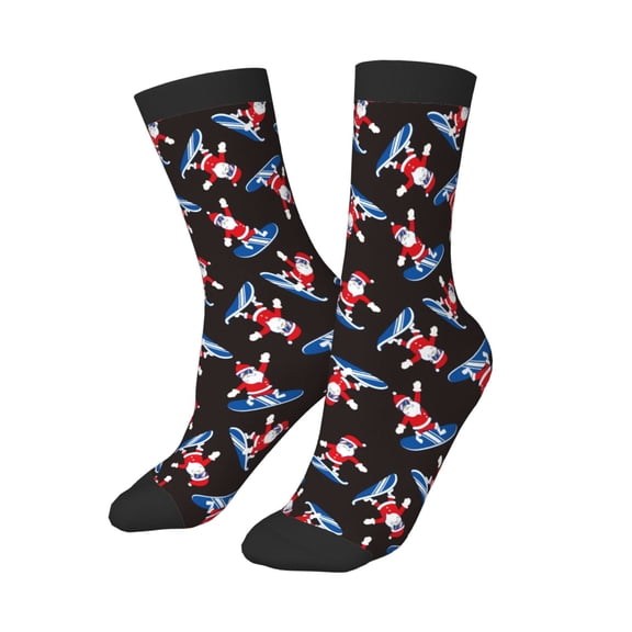Uemuo Surfing Santa Printed Kids Boys Socks Seamless Crew Socks Crazy Funny Athletic Sport Socks for Children