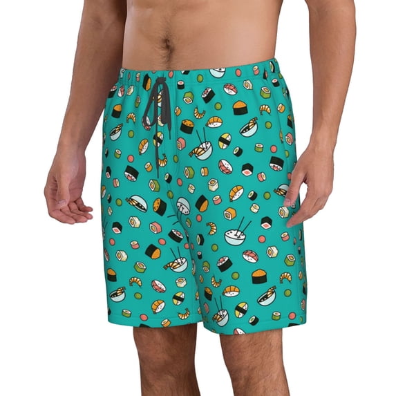 Uemuo Sushi (3) Pattern Men's Swim Trunks Hawaiian Beach Bathing Suit Swimsuits Beach Quick-Dry Shorts with Pockets-Medium
