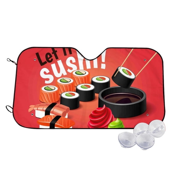 Uemuo Sushi Pattern Accordion Car Windshield Sun Shade, Foldable Reflective Sun Visor for Car, Reflector Windshield Sunshade-Medium