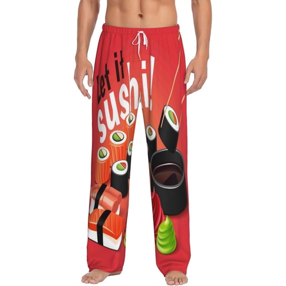 Uemuo Sushi Pattern Men's Wide Leg Palazzo Lounge Pants with Pockets Light Weight Loose Comfy Casual Pajama Pants-Large