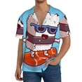 thumbnail image 1 of Uemuo Sushi Salmon Surfing Pattern Cotton Linen Short Sleeve Shirts,Casual Lightweight Button Down Shirts,Vacation Beach Summer Tops-Small, 1 of 7