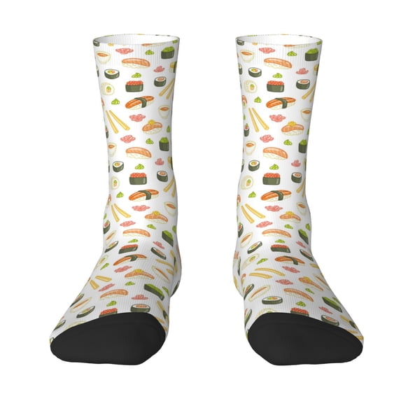 Uemuo Sushi and Rolls Pattern Women's Crew Socks, Soft Durable Breathable Moisture-Wicking with Odor Control Cotton socks