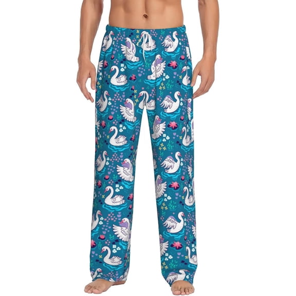 Uemuo Swan On The Pond Pattern Men's Wide Leg Palazzo Lounge Pants with Pockets Light Weight Loose Comfy Casual Pajama Pants-Small