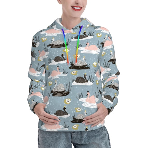 Uemuo Swan Princess On Lake Pattern Women's Hoodie with Eye-catching Drawstrings- Casual Pullover Hoodie with Kangaroo Pocket, Stylish Hooded Sweatshirt-XX-Large