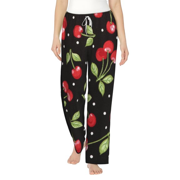 Uemuo Sweet Red Cherry Pattern Women's Wide Leg Palazzo Lounge Pants with Pockets Light Weight Loose Comfy Casual Pajama Pants-Medium