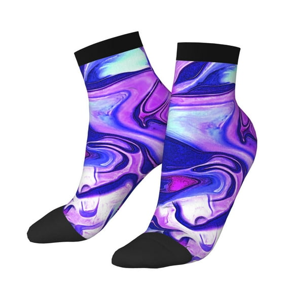 Uemuo Swirl Print Blue Purple1 Printed Crew Socks, Moisture-Wicking Socks, Athletic Socks for Men Breathable Cushion Socks Casual Sport Socks for Running Traveling
