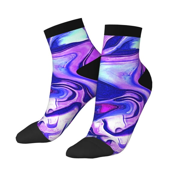 Uemuo Swirl Print Blue Purple1 Printed Crew Socks, Moisture-Wicking Socks, Athletic Socks for Men Breathable Cushion Socks Casual Sport Socks for Running Traveling