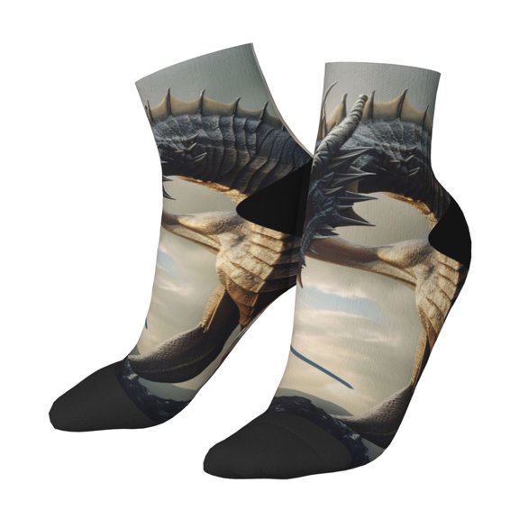 Uemuo Swordsman Cool Dragon Printed Crew Socks, Moisture-Wicking Socks, Athletic Socks for Men Breathable Cushion Socks Casual Sport Socks for Running Traveling