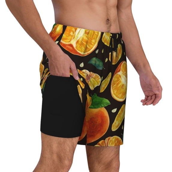 Uemuo Tangerine Pattern Mens Swim Trunks Quick Dry Board Shorts with Mesh Lining, Stretch Beach Shorts Quick Dry No-Chafing Board Shorts-Small