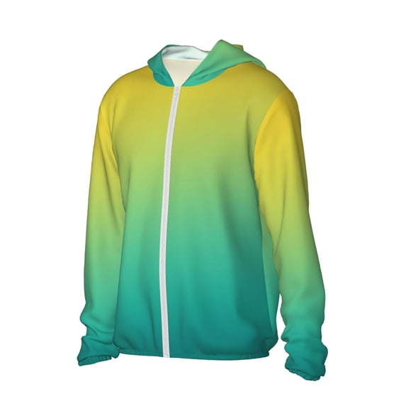 Uemuo Teal To Yellow Gradient Pattern Women's Full Zip UPF 50+ Sun Protection Hoodie Jacket Long Sleeve Sun Shirt Hiking Outdoor Performance with Pockets-Large
