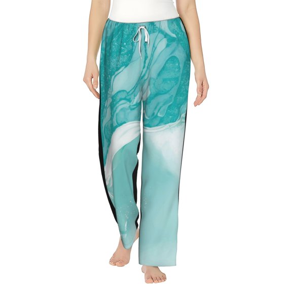 Uemuo Teal Turquoise 1 Pattern Women's Wide Leg Palazzo Lounge Pants with Pockets Light Weight Loose Comfy Casual Pajama Pants-Small
