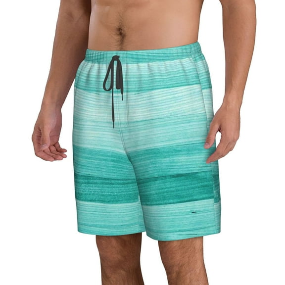 Uemuo Teal Turquoise Pattern Men's Swim Trunks Hawaiian Beach Bathing Suit Swimsuits Beach Quick-Dry Shorts with Pockets-Large
