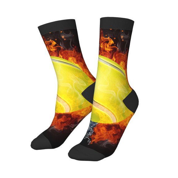 Uemuo Tennis Ball In Fire And Water Printed Kids Boys Socks Seamless Crew Socks Crazy Funny Athletic Sport Socks for Children