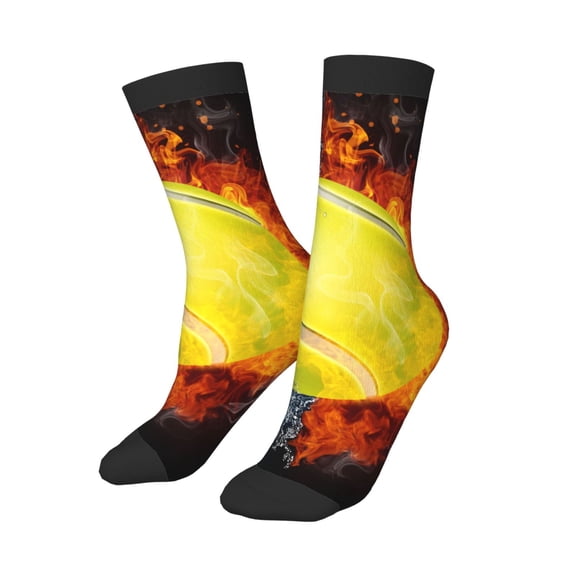 Uemuo Tennis Ball In Fire And Water Printed Kids Boys Socks Seamless Crew Socks Crazy Funny Athletic Sport Socks for Children