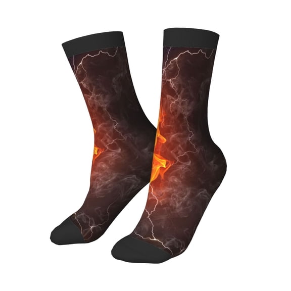 Uemuo Tennis Ball On Fire And Water Printed Kids Boys Socks Seamless Crew Socks Crazy Funny Athletic Sport Socks for Children