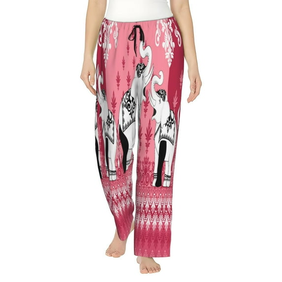 Uemuo Thai elephant Pattern Women's Wide Leg Palazzo Lounge Pants with Pockets Light Weight Loose Comfy Casual Pajama Pants-Medium
