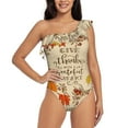 thumbnail image 1 of Uemuo Thanksgiving With A Grateful Heart Print Women's One Piece Swimsuit Asymmetrical Neck Bathing Suit One Shoulder Side Cutout Ruffle Swimwear-Large, 1 of 6