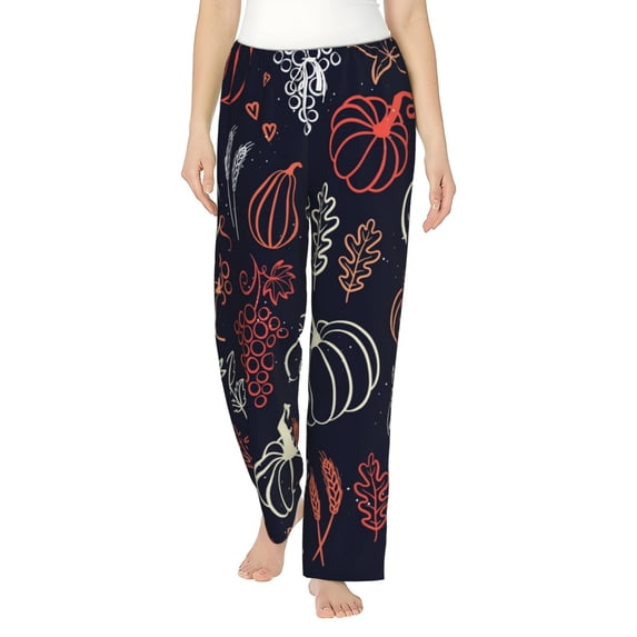 Uemuo Thanksgiving Pattern Women's Wide Leg Palazzo Lounge Pants with Pockets Light Weight Loose Comfy Casual Pajama Pants-Medium