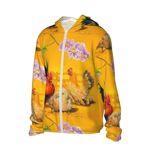 Uemuo The Chicken Family Pattern Women's Full Zip UPF 50+ Sun Protection Hoodie Jacket Long Sleeve Sun Shirt Hiking Outdoor Performance with Pockets-