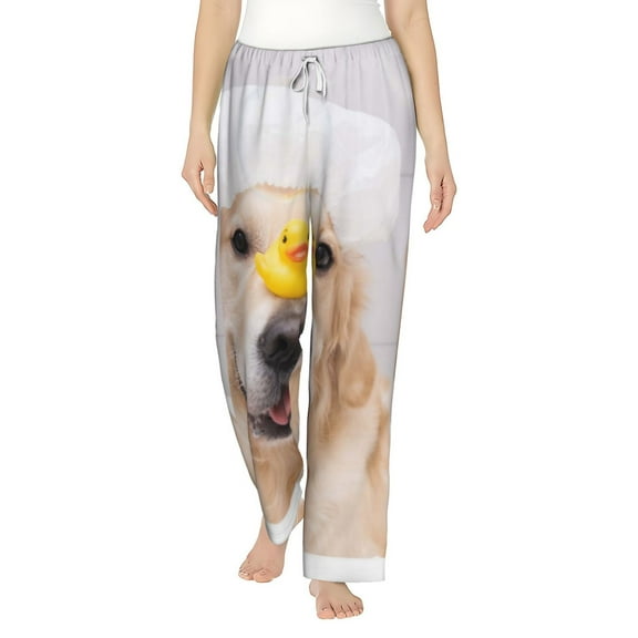 Uemuo The Dog Is Sitting In A Bubble Bath Pattern Women's Wide Leg Palazzo Lounge Pants with Pockets Light Weight Loose Comfy Casual Pajama Pants-Small
