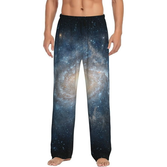 Uemuo The Galaxy Pattern Men's Wide Leg Palazzo Lounge Pants with Pockets Light Weight Loose Comfy Casual Pajama Pants-Medium