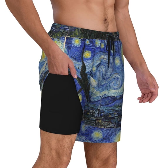 Uemuo The Starry Night Pattern Mens Swim Trunks Quick Dry Board Shorts with Mesh Lining, Stretch Beach Shorts Quick Dry No-Chafing Board Shorts-3X-Large