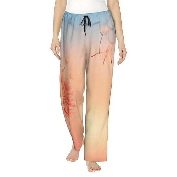 Uemuo The Sunset of Dandelion Pattern Women's Wide Leg Palazzo Lounge Pants with Pockets Light Weight Loose Comfy Casual Pajama Pants-XX-Large