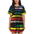 thumbnail image 1 of Uemuo Thin Green Line With USA Flag Pattern Women's Short-Sleeved Pajama, Button-Front Loungewear, 2-Piece Summer Sleepwear, Elastic Drawstring Shorts-X-Large, 1 of 6
