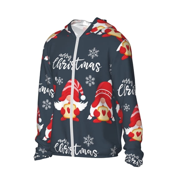 Uemuo Three Cute Christmas Gnomes Pattern Women's Full Zip UPF 50+ Sun Protection Hoodie Jacket Long Sleeve Sun Shirt Hiking Outdoor Performance with Pockets-