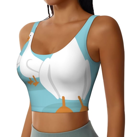 Uemuo Three White Geese Pattern Women's Sports Bra - High Impact Support, Breathable, and Comfortable Athletic Bra for Running, Yoga, and Workouts