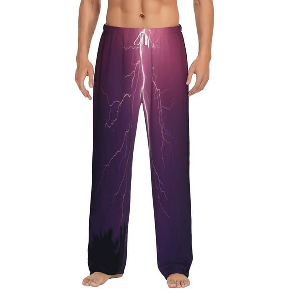 Uemuo Thunderstorm Violet Purple Pattern Men's Wide Leg Palazzo Lounge Pants with Pockets Light Weight Loose Comfy Casual Pajama Pants-Large