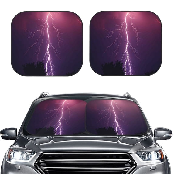Uemuo Thunderstorm Violet Purple Printed 2 PCS Car Windshield Sun Shade, Auto Sun Heat and UV Rays Blocker, Foldable Automotive Front Window Sunshade Protector