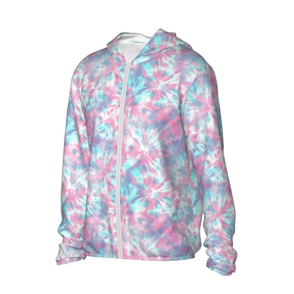 Uemuo Tie Dye Pattern Women's Full Zip UPF 50 Sun Protection Hoodie Jacket Long Sleeve Sun Shirt Hiking Outdoor Performance with Pockets-Large