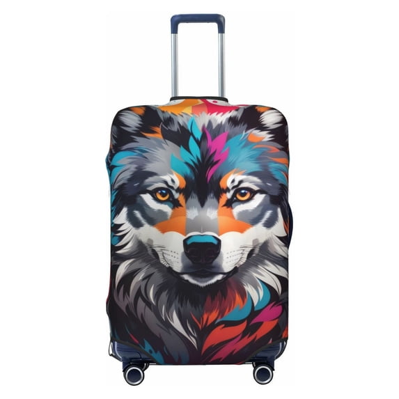 Uemuo Tie-Dye Wolf Head Printed Washable Luggage Cover - Fashion Suitcase Protector Fits 18-32 Inch Luggage -Large
