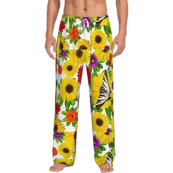 Uemuo Tiger Swallowtail On Flowers Pattern Men's Wide Leg Palazzo Lounge Pants with Pockets Light Weight Loose Comfy Casual Pajama Pants-Small