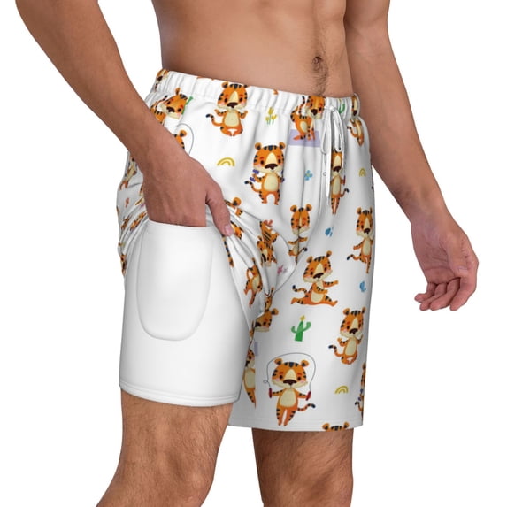 Uemuo Tigers go in for Sports Pattern Mens Swim Trunks Quick Dry Board Shorts with Mesh Lining, Stretch Beach Shorts Quick Dry No-Chafing Board Shorts-Small