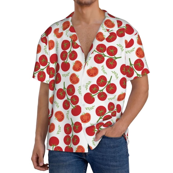 Uemuo Tomato Pattern Cotton Linen Short Sleeve Shirts,Casual Lightweight Button Down Shirts,Vacation Beach Summer Tops-3X-Large