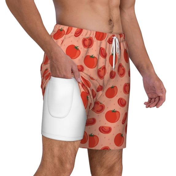 Uemuo Tomato Pattern Mens Swim Trunks Quick Dry Board Shorts with Mesh Lining, Stretch Beach Shorts Quick Dry No-Chafing Board Shorts-XX-Large