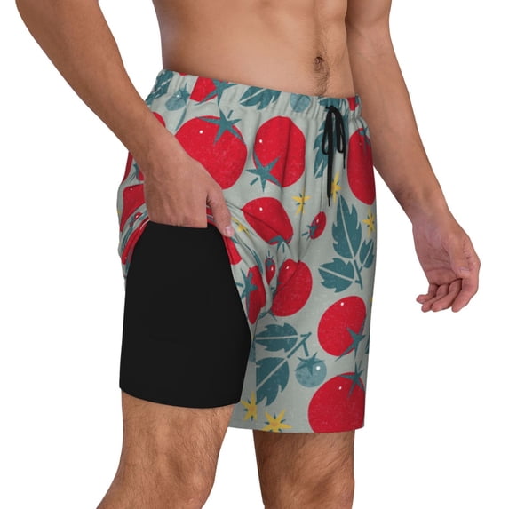 Uemuo Tomato Pattern Mens Swim Trunks Quick Dry Board Shorts with Mesh Lining, Stretch Beach Shorts Quick Dry No-Chafing Board Shorts-XX-Large